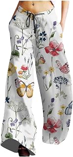 DASEIS Pants for Women Summer Plus Size Wide Leg High Waist Drawstring Slack Pants Casual Loose Palazzo Pockets Pants Tummy Control Pants