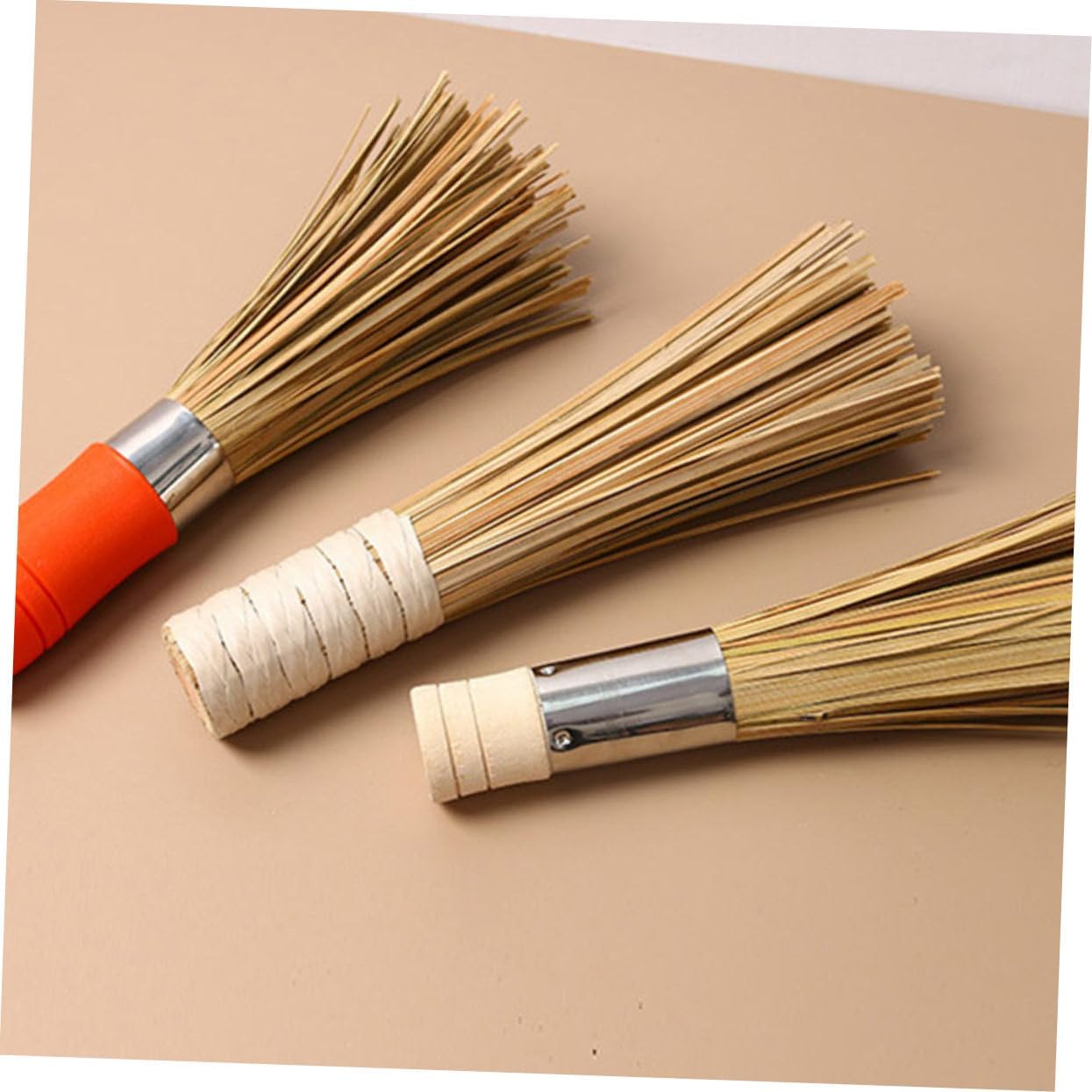 2pcs Natural Bamboo Pot Brush Frying Pan Cooking Brush Kitchen Scrub Dish Holder