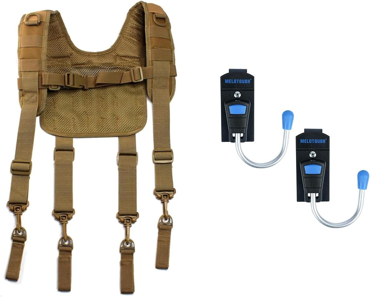 MELOTOUGH Tactical Outdoor H-Harness Duty Belt Suspenders,Tool Holster Cordless Drill Holster Tool Belt Hook with Metal Clip for Work Belt（Blue 2pcs）