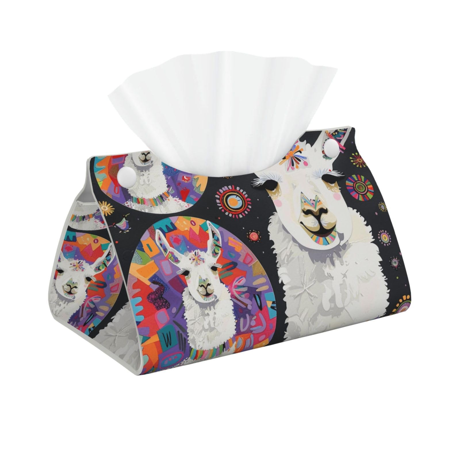 Llama Alpaca Print Tissue Box Cover Foldable Tissue Storage Box Leather Tissue Cube Box Holder for Living Room Bedroom Office Car Home Decor