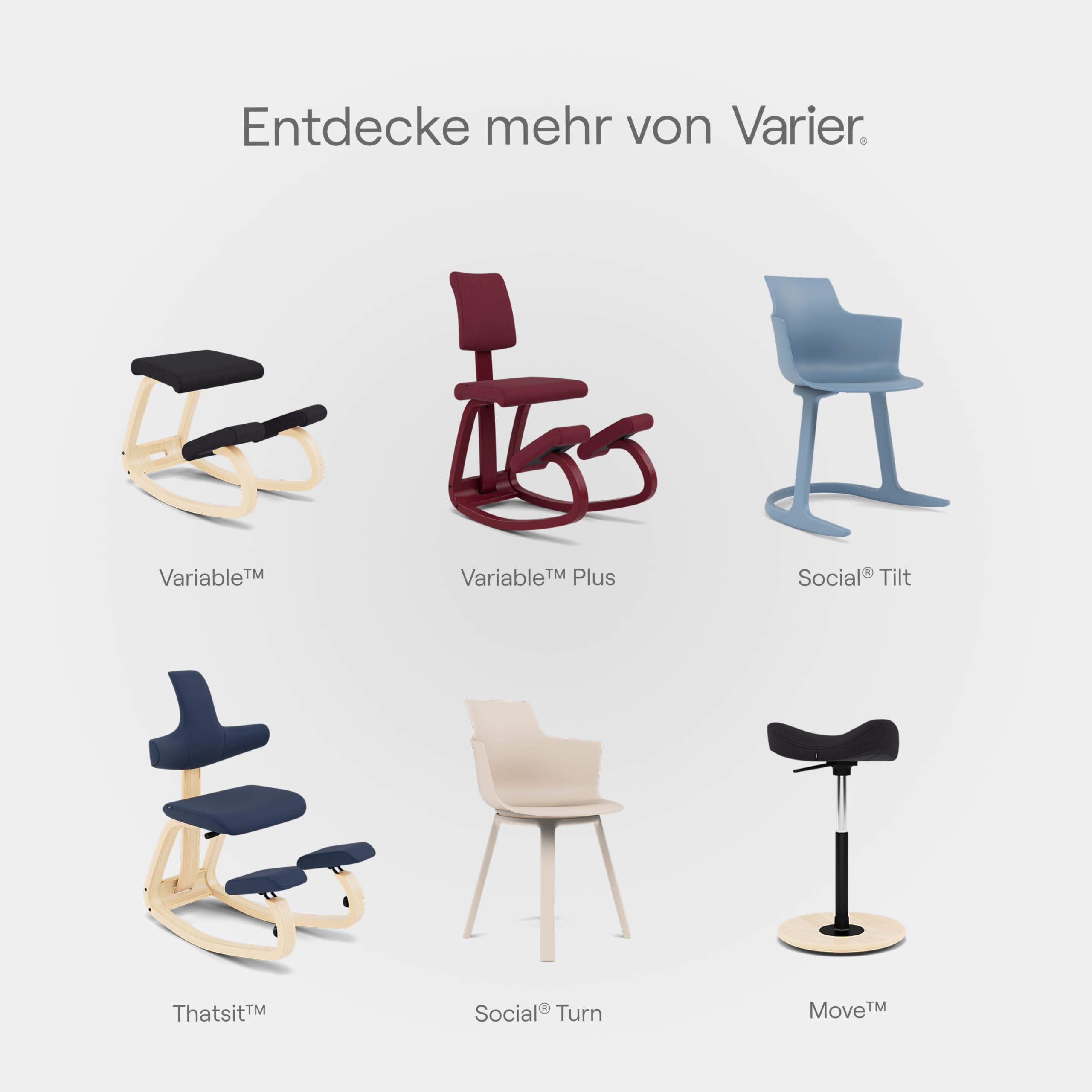 Varier Thatsit Ergonomischer Kniestuhl mit Rückenlehne, höhenverstellbar | Premium-Kniestuhl mit verstellbarer Rückenlehne, Armlehnen und höhenverstellbaren Auflagen; mit Schaukelfunktion
