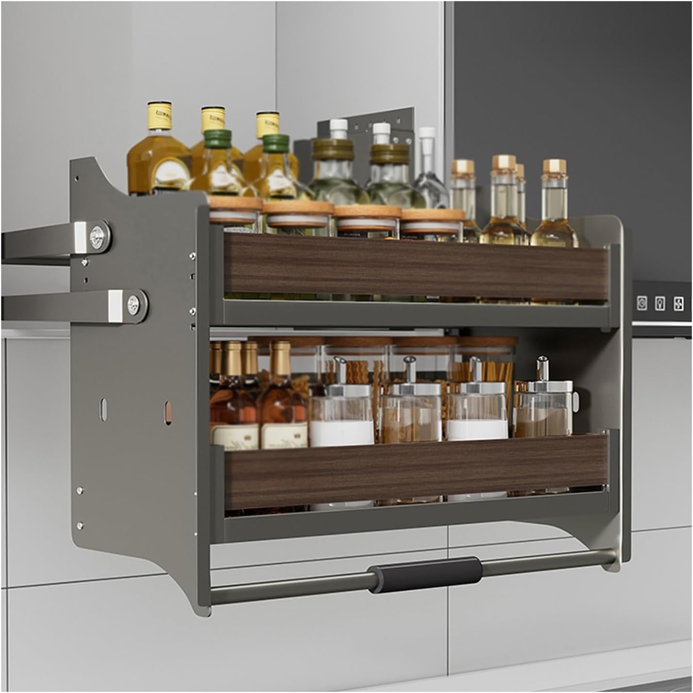 Pull-Out Cabinet Organizer Pull-Down ShelvesHeavy-Duty 2-Tier Wall Storage,Spice Rack,Space Saving for Home Wall Cabinet(850mm)
