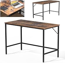 Computer Table Steel Study Table, Laptop Table Computer Desk Small Table PC Desks, 100CM Computer Desk Work Desk for Home Office, 100x50x75cm, Brown, Feet Adjustable Gaming Table