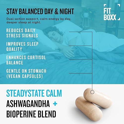 Miniatura 5 de Fit Boxx The SteadyState Calm, soporte diario para el estrés y el estado de ánimo, Ashwagandha + pimienta negra para una mente tranquila, un mejor