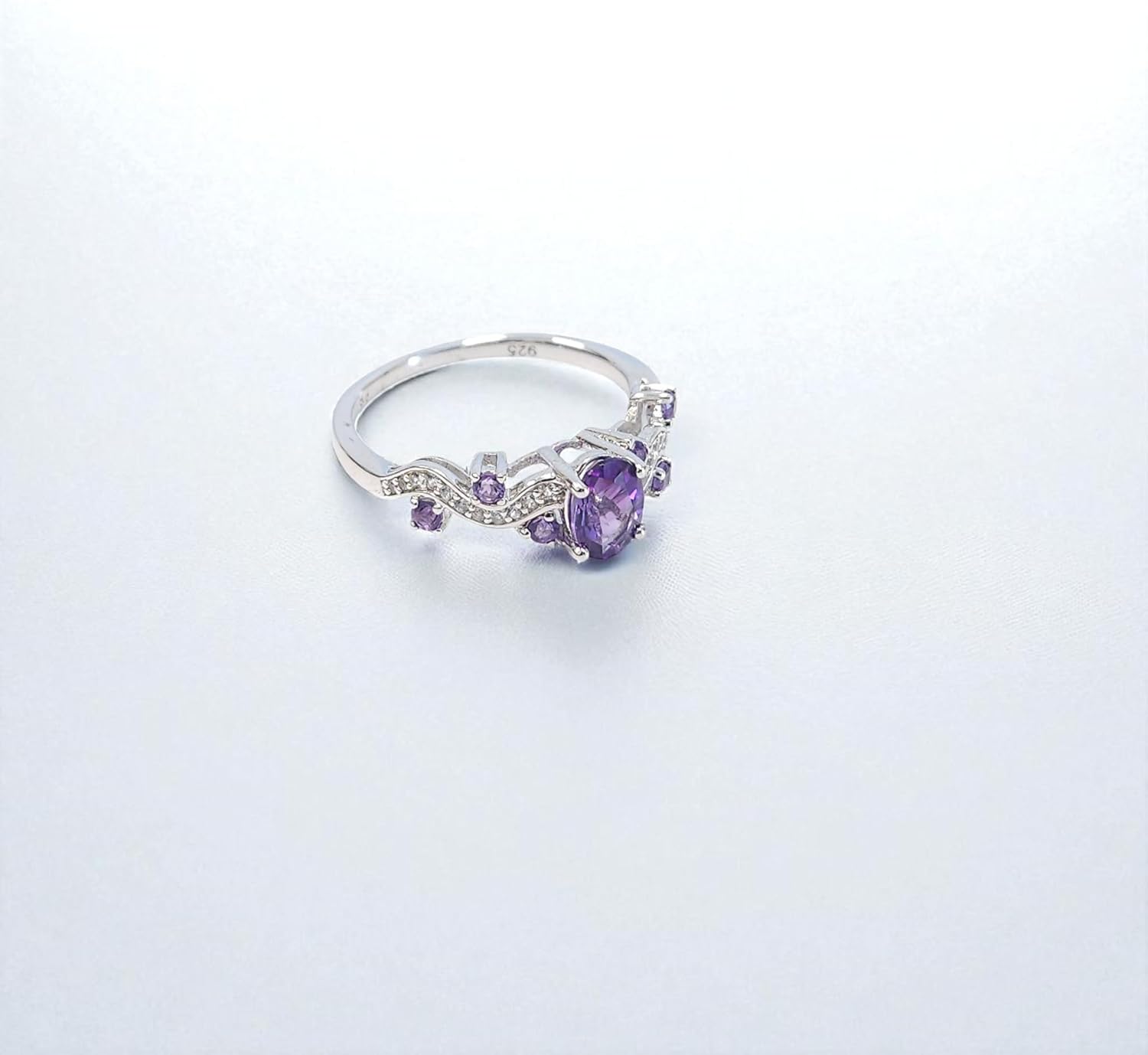 Sterling Silver Vine Ring for Women – Genuine Amethyst & Lab Created White Sapphire Gemstone – Nature Inspired February Birthstone Jewelry – Elegant Promise, Anniversary or Fine Gift Ring - Image 2
