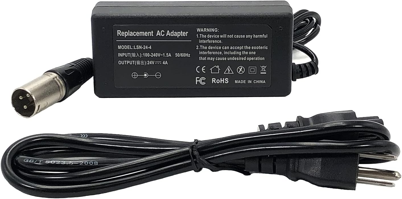 96W AC Adapter 3-Pin XLR Connector 24V 4A Power Supply with Cord