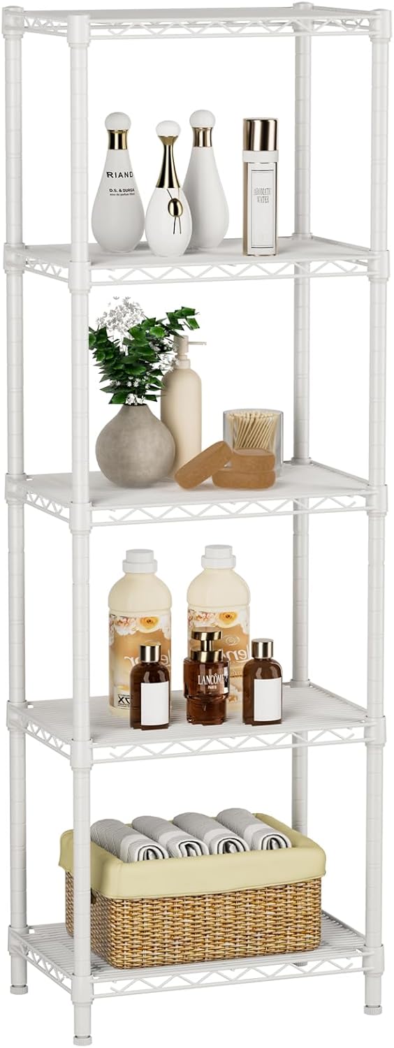 Small 5 tier white metal wire shelving unit organizer