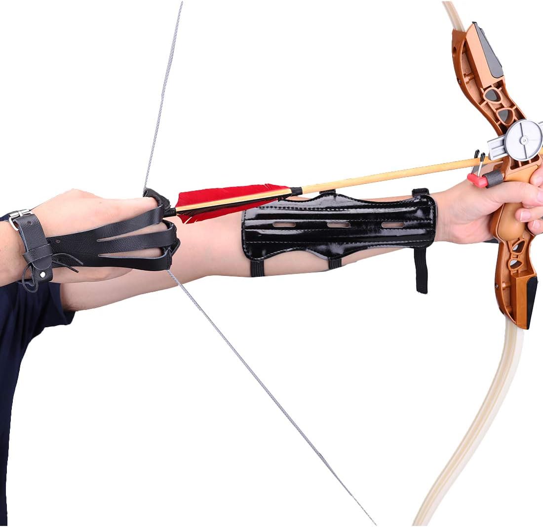 KRATARC Archery Arm Guard with 3 Finger Glove Set Adjustable Protective 3-Strap Accessory Lightweight Hunting Target Shooting Adult Unisex