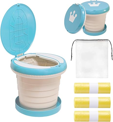 Vista 8 de Orinal de viaje para niños pequeños, inodoro portátil y plegable, se aplica al asiento como inodoro de emergencia para automóvil, campamento, Verde