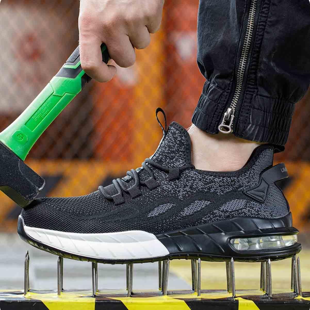 Work Safety Shoes for Men and Women, Anti-Smash and Anti-Puncture Labour Insurance Shoes, Air Cushion Steel-Toed Footwear, Breathable and Lightweight Adventure Protection Sneakers