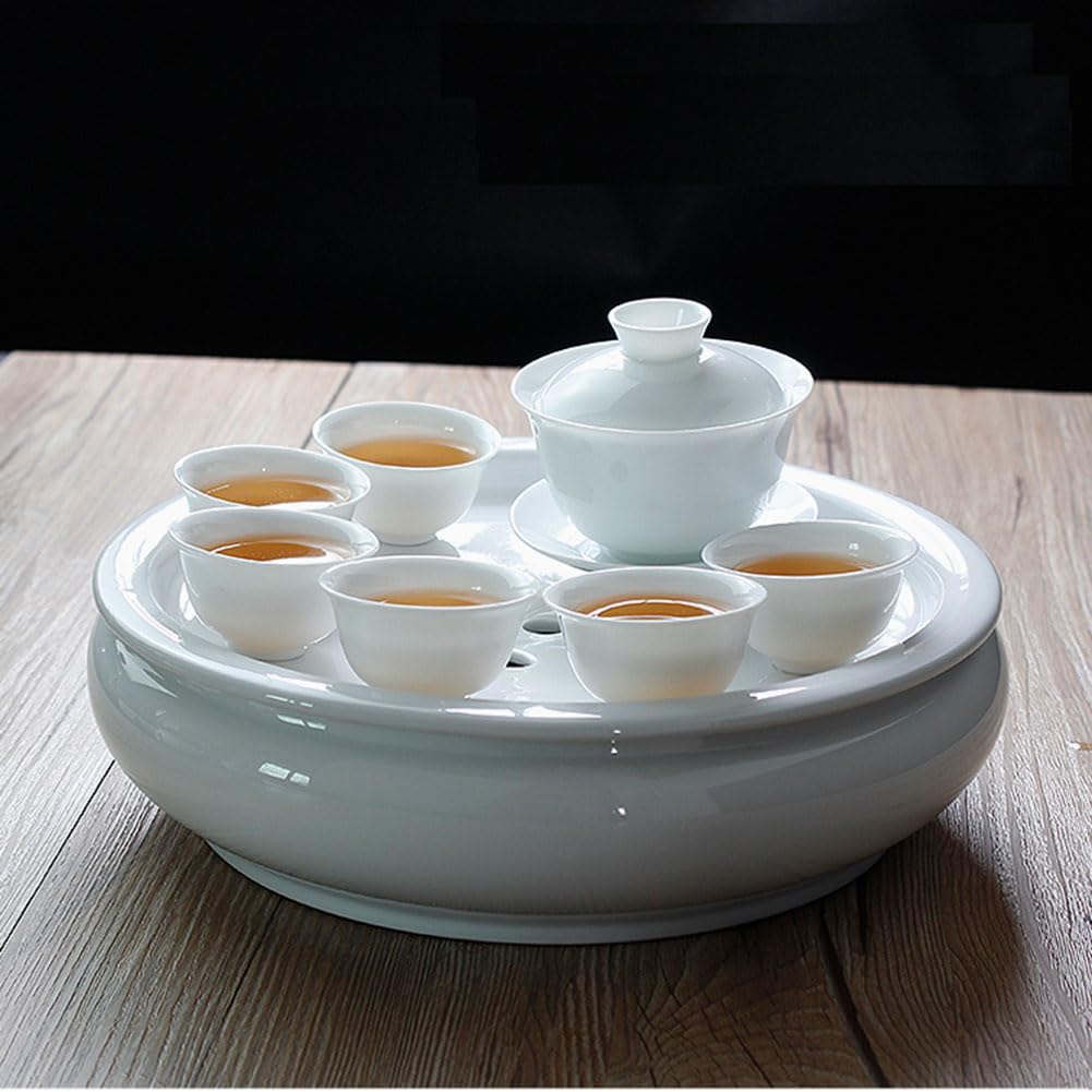 Porcelain Tea Tray, Double-Layer Ceramic Tray Circular for Tea Coffee Serving Table (10 inch White), 25.4 cm - Image 4