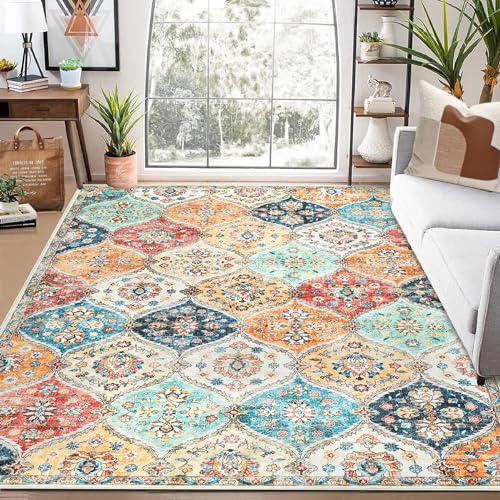 LuxFocus Waschbare Vintage-Teppiche 160x230cm, Faltbare Niederflor-Innenmatte, Groß Wohnzimmerteppich, Weich rutschfest Teppich für Büro Esszimmer Kinderzimmer, Orange