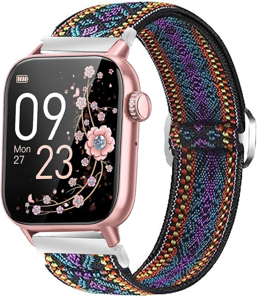 Lamshaw Compatible for AKUMAKA Smart Watch Bands, Stretch Elastics Nylon Adjustable Replacement Strap Accessories for Men & Women Compatible for AKUMAKA G39, T90, 209DK Smart Watch