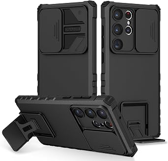 Case for Galaxy S23 Ultra Case,Samsung S23 Ultra SM-S918U Case with Slide Camera Lens Kickstand Military-Grade Bumpers Armor Shockproof Protective Cover for Samsung Galaxy S23 Ultra Black