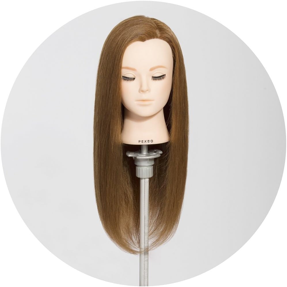 PEKBO 22 Inch 100% Real Human Hair Mannequin Manikin Training Head Model (No Make Up Kits)