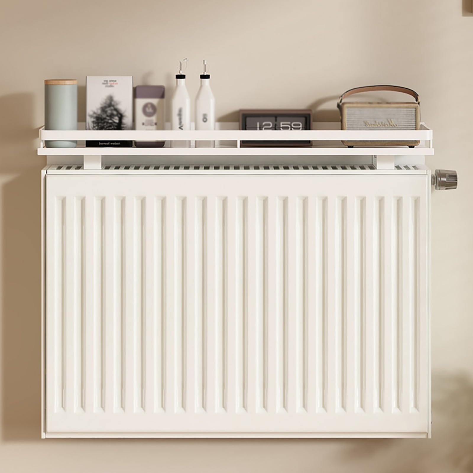 Mensola per Termosifone Bianca Senza Fori Copertura Superiore per Termosifone Antipolvere con Staffa Facile da Montare Adatta per Camere da Letto Studi