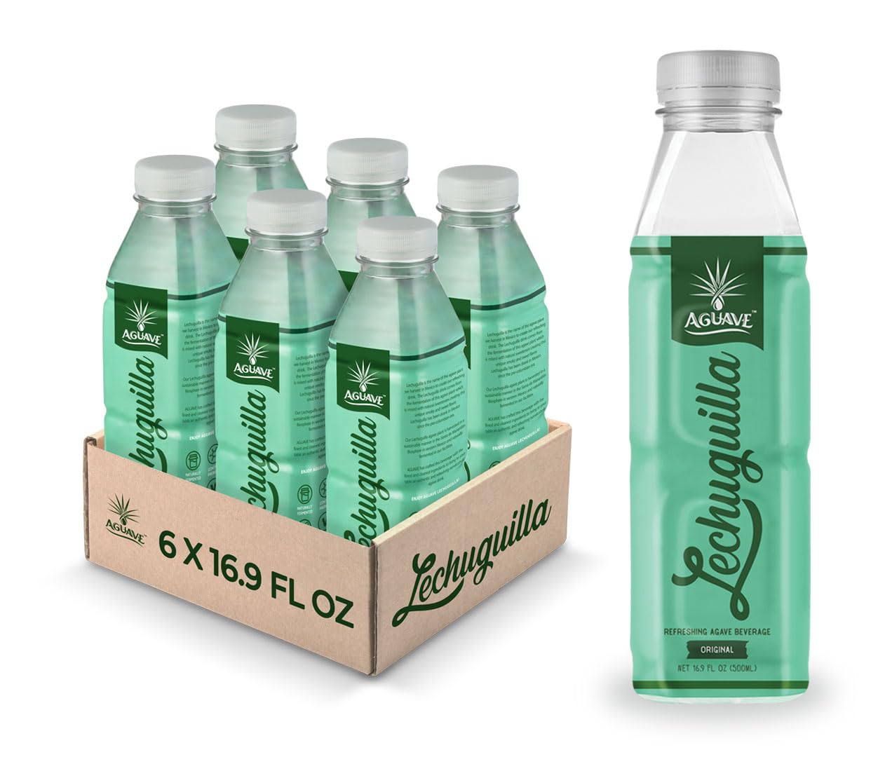 AGUAVE Prebiotic Mexican Drink – Fermented Agave LECHUGUILLA Beverage | Low Sugar Healthy Soda Alternative | Natural Gut Health Drink | 12-Pack