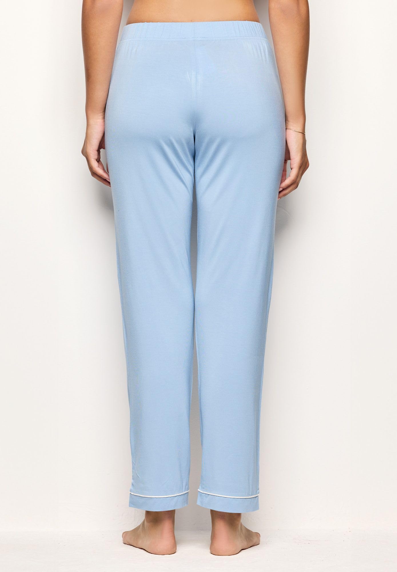 YAMAMAY - Pantaloni Lunghi del Pigiama, Donna, Celeste, 93% Modal 7% Elastan, Modal lenzing, Monocromo
