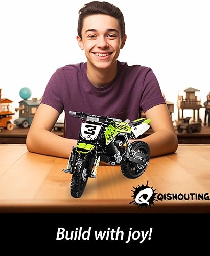 Miniatura 5 de QISHOUTING Juguete de construcción de motocicleta todoterreno para niños adolescentes, kits de construcción de motocross a escala 18, 453 piezas,