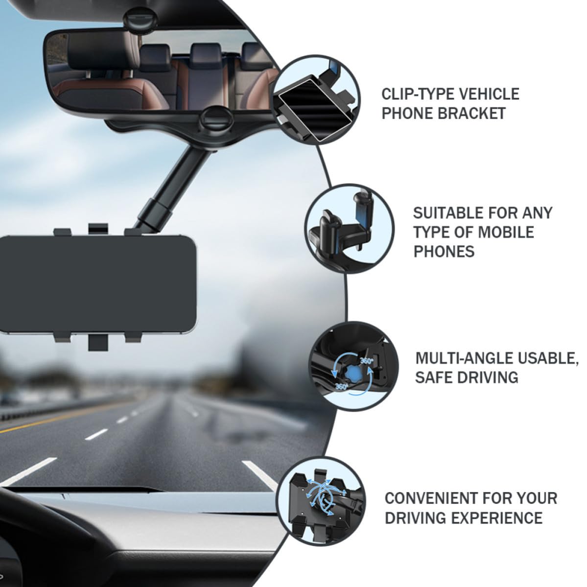 TOYANDONA Soporte para Teléfono de Coche Negro Clip Abs y Pegamento PU | Visualización Cómoda de Navegación, para Vehículo y Conducción, Montaje en Tablero