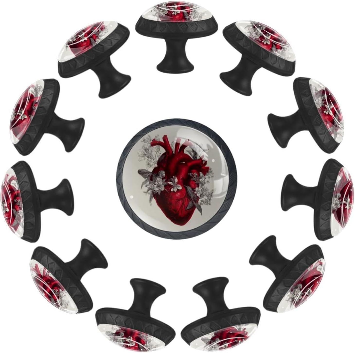 Black Base Marble White Household Pulls, Glass Cabinet Knobs for Living Room and Bathroom