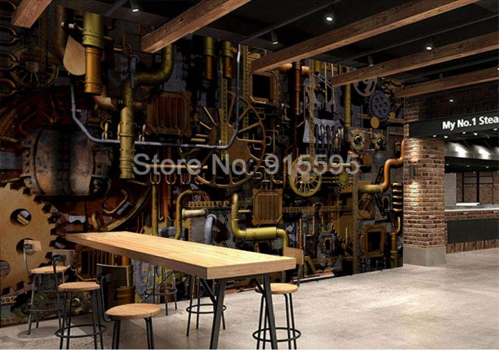 Peinture murale 3D rétro industriel WLLLO pour café et salon 200x140 cm