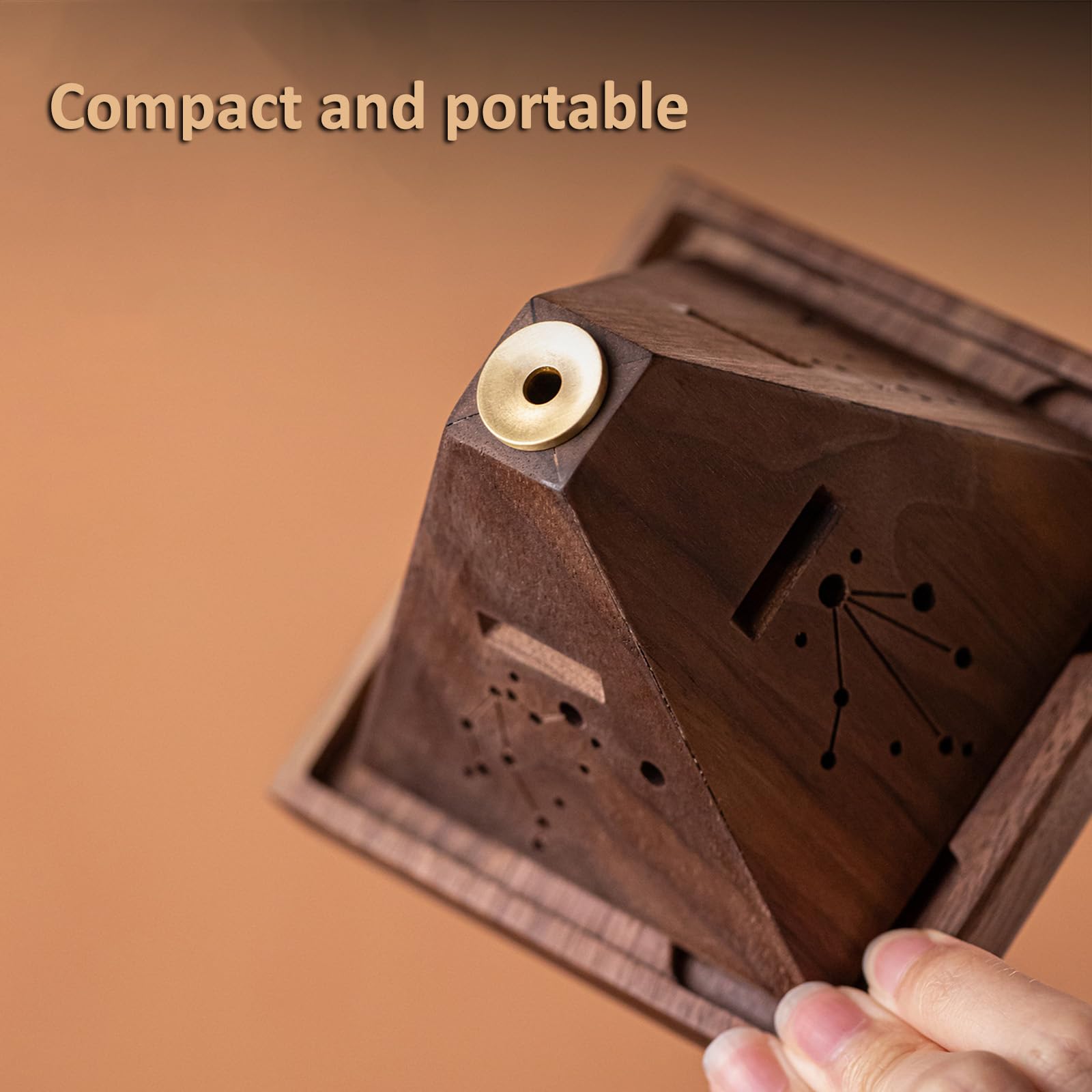 Quemador De Incienso De Madera con Reflujo, Caja De Incienso Portátil con Forma De Pagoda De Constelación, Imanes Integrados, Nogal Y Latón, para Estudio, Salón De Té Y Oficina