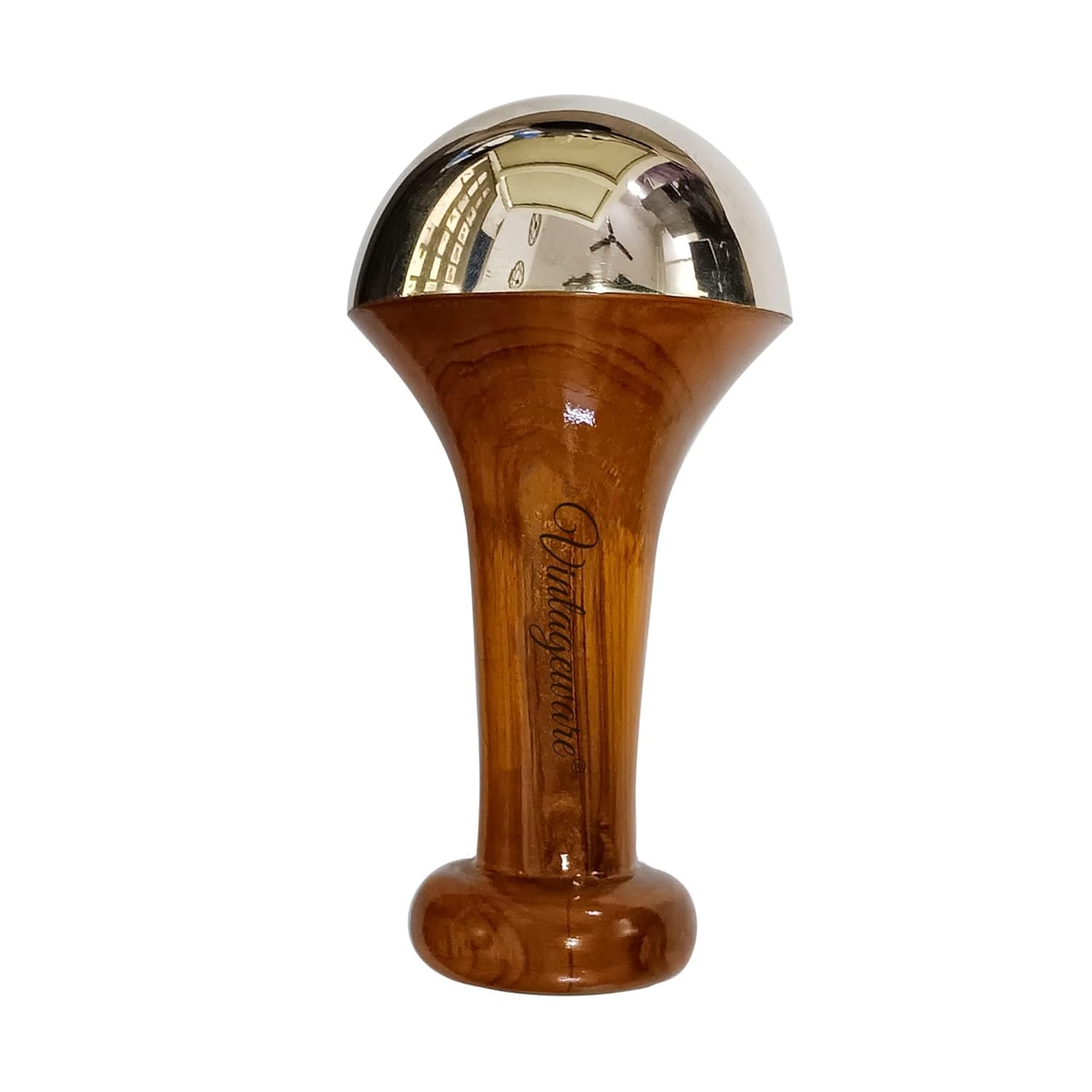 Vintageware® Luxury Acupressure Kansa Wand Massager With Teak Wood Handle For Detoxification And Deep Relaxation, Single Base Kansa Wand For Foot (Natural Brown, Single Base-Small)