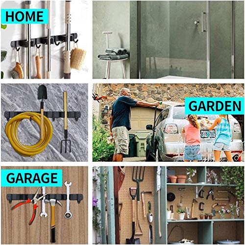 Miniatura 9 de Naspiweiya Colgador Y Organizador, Acero Inoxidable Organizador Soporte De Escobas Y Fregonas Para Hogar, Cocina, Garajes 4 Posiciones Y 5 Ganchos