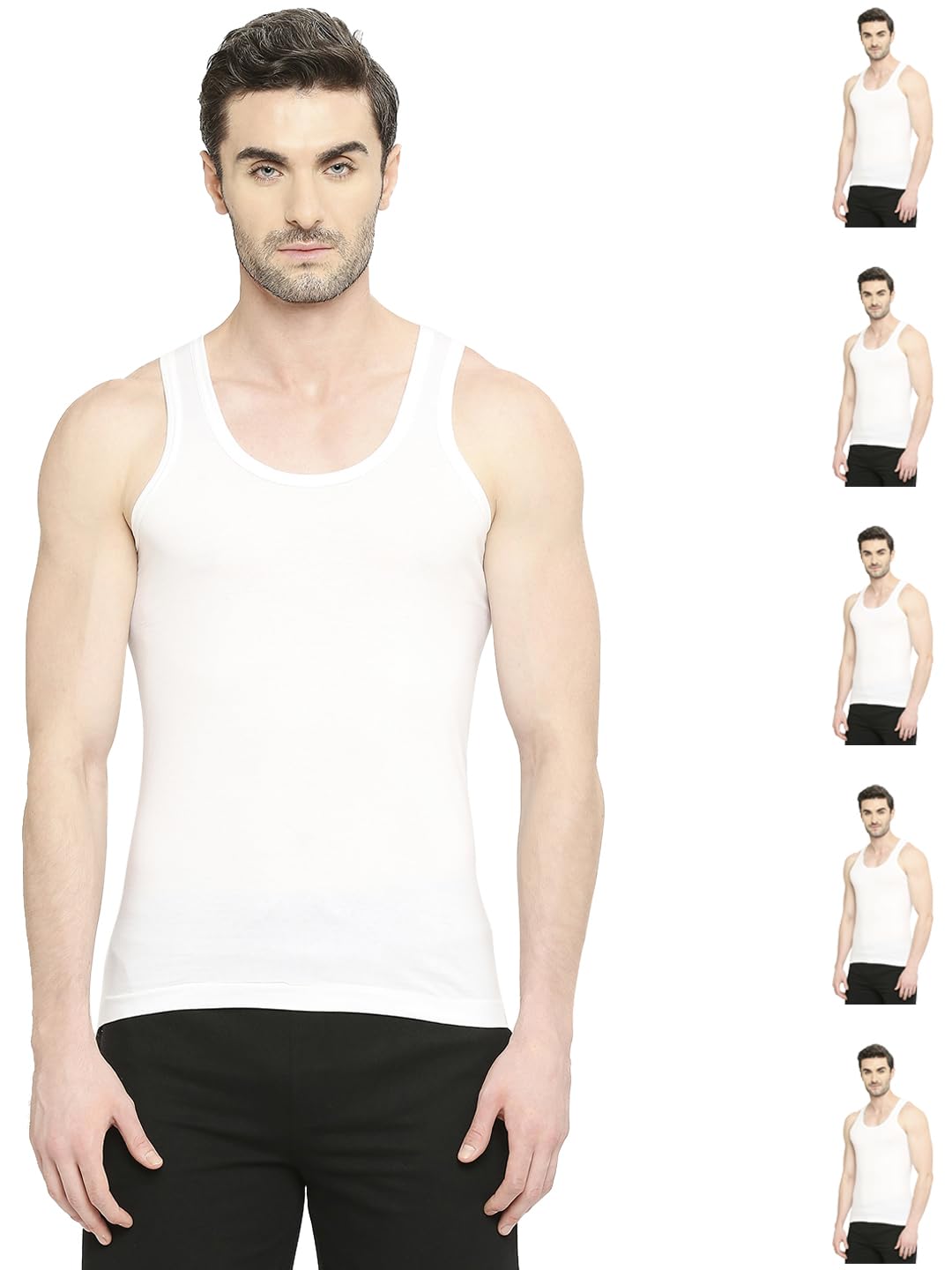 VIP Bonus Premium Men's 100% Cotton Sleeveless White Vest, Size 100, Pack of 6