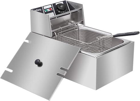 10QT Capacity Electric Deep Fryer With Baskets & Lids, 10L Countertop 304 Stainless Steel Temperature Control Frying Machine, For Home & Commercial 2500W 60Hz 110V
