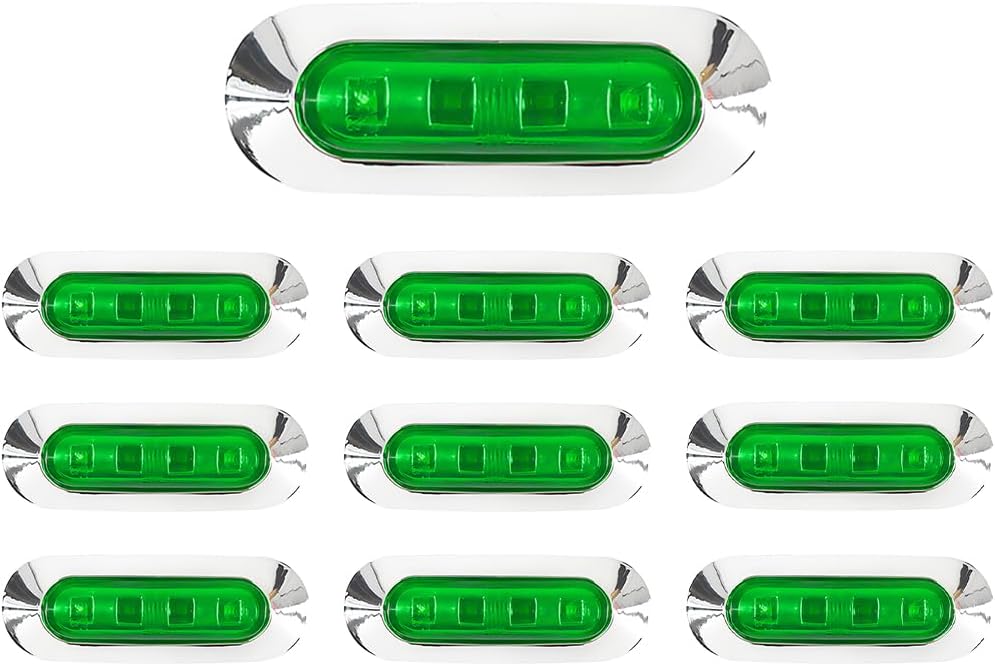 10PCS Car LED Side Marker Indicator Lights, DC12-24V 4 LED Trailer Front Rear Clearance Lamp, High Brightness Truck Tail Marker Warning Lamp, Universal for Truck Lorry Trailer (Green)