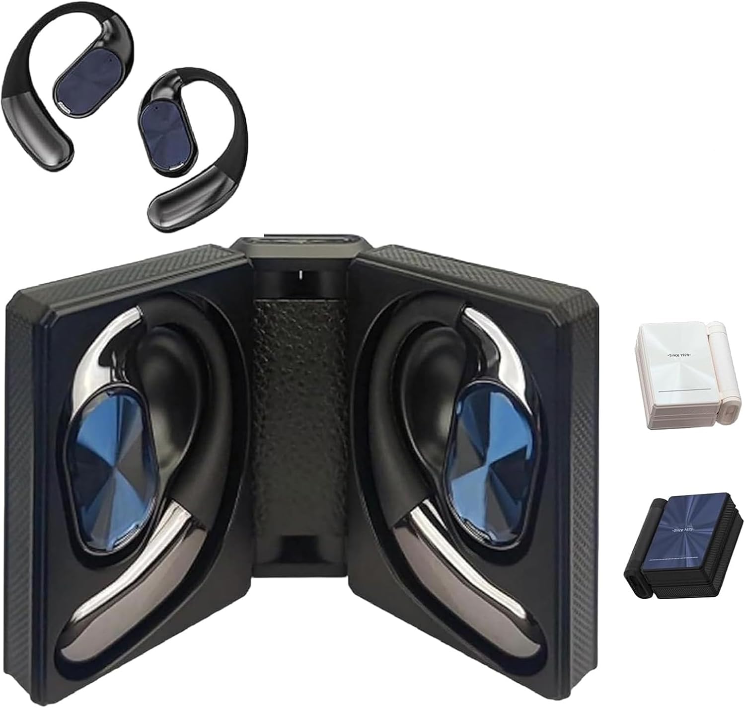 Upgraded Headphones Bluetooth with Dual-Fold Design, 2026 New Dual Fold BT Earbuds Open Ear Wireless Noise Cancelling Sport Ear with IPX5 Waterproof & Sweatproof for Gym Travel (Black)