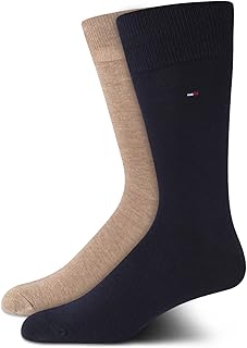 Tommy Hilfiger Mens Dress Socks - 2 Pack Classic Cotton Blend Crew Socks for Men, Lightweight Comfort with Reinforced Heel