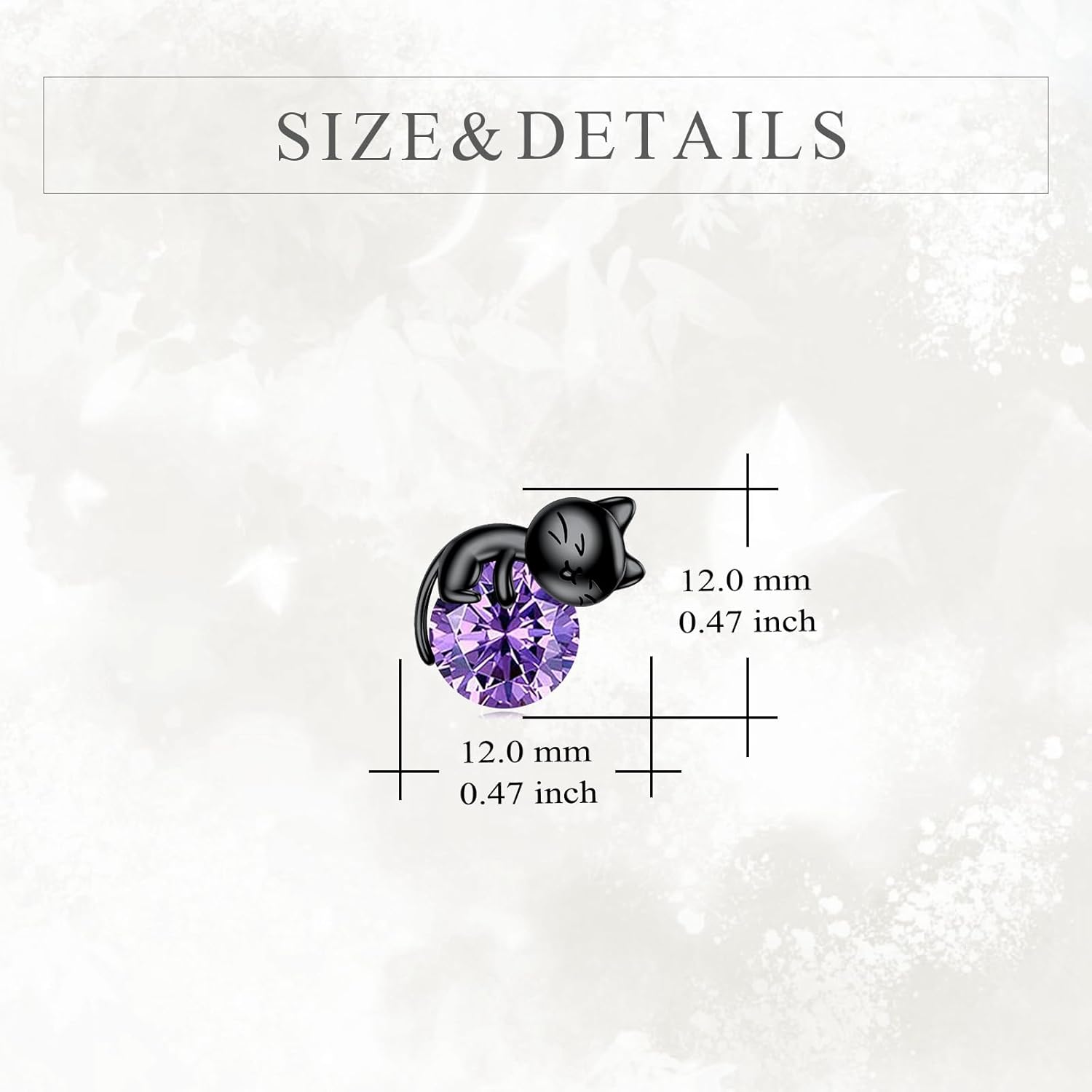 Birthstone Cat Earrings Sterling Silver Black Cat Stud Earrings Cats Jewelry Birthday Gift for Women