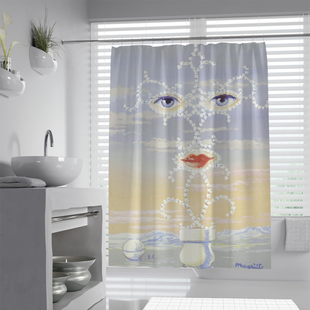 Surrealismus Kunst Duschvorhang Fantasie Augen und Mund Berühmte Malerei Druck Badevorhänge Duschset mit Kunststoffhaken Wasserdicht 180 x 180 cm