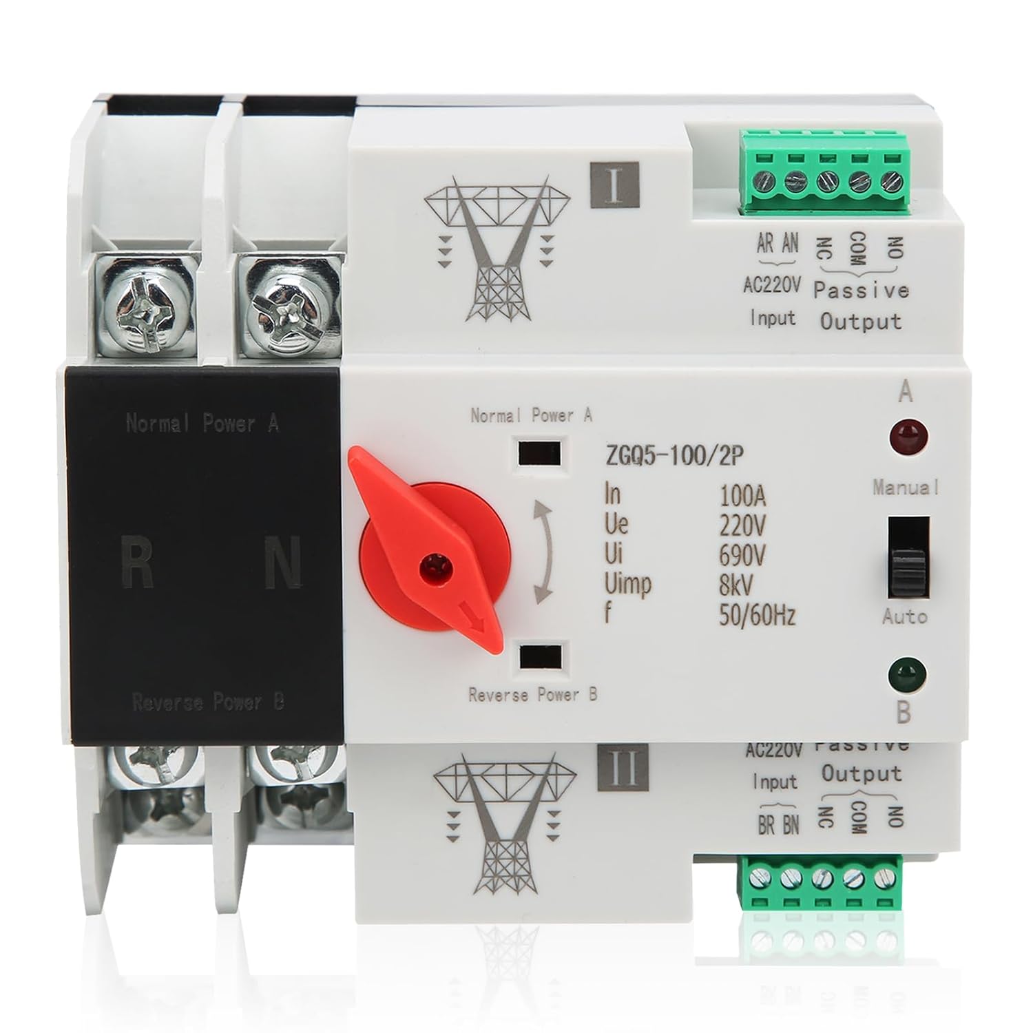 Power Automatic Transfer Switch, 100 amp Manual Transfer Switch 2P Automatic Transfer Switch Back up Generator Transfer Switch Home Transfer Switch 220V 100A