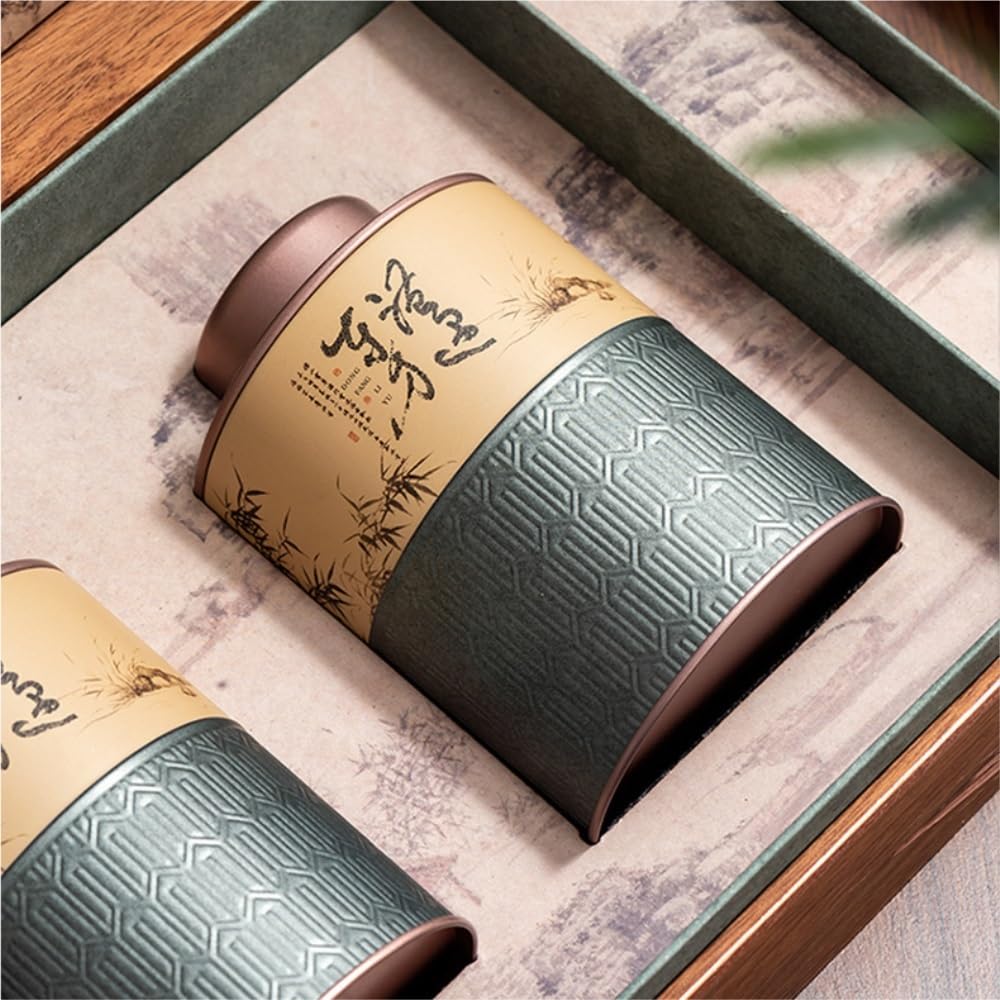 Set Da Tè Contenitore for la conservazione del tè sfuso Barattolo for la casa Cucina Cibo Scatola di latta sigillata Set da tè cinese retrò Set di scatole regalo con doppio barattolo Barattolo Per Con