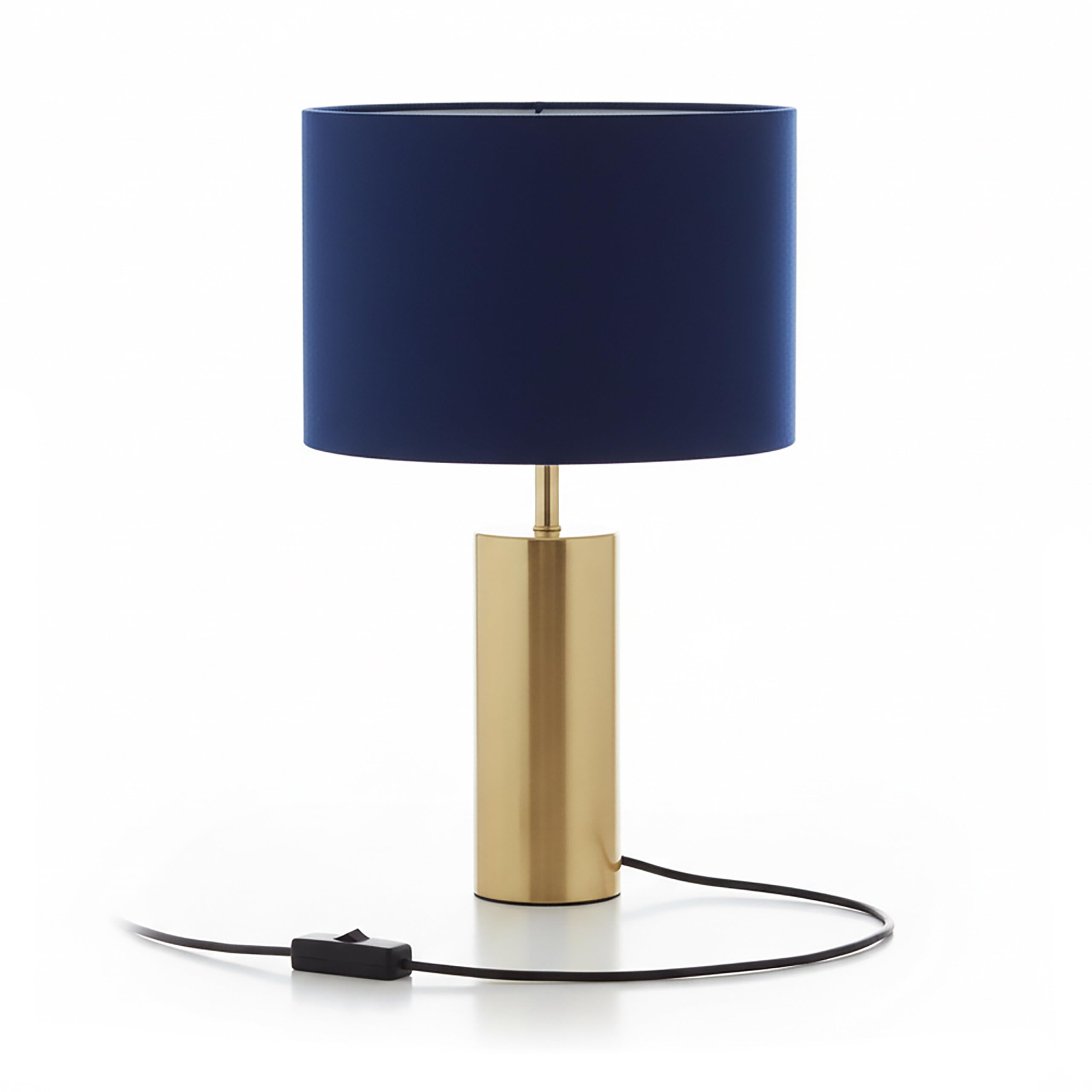 Relaxdays Tischlampe, Samtschirm & Metallfuß, E27, HD 51x32 cm, Nachttischlampe mit Kabel, Schlafzimmer, dunkelblau/Gold