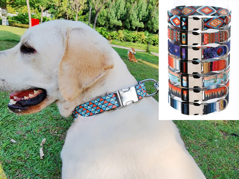 Dog Collar and Leash Set, Quick Release Buckle Soft Durable Print Puppy Collars Adjustable for Small Medium Large Pet Male Dogs Boy Cat Rhombus M