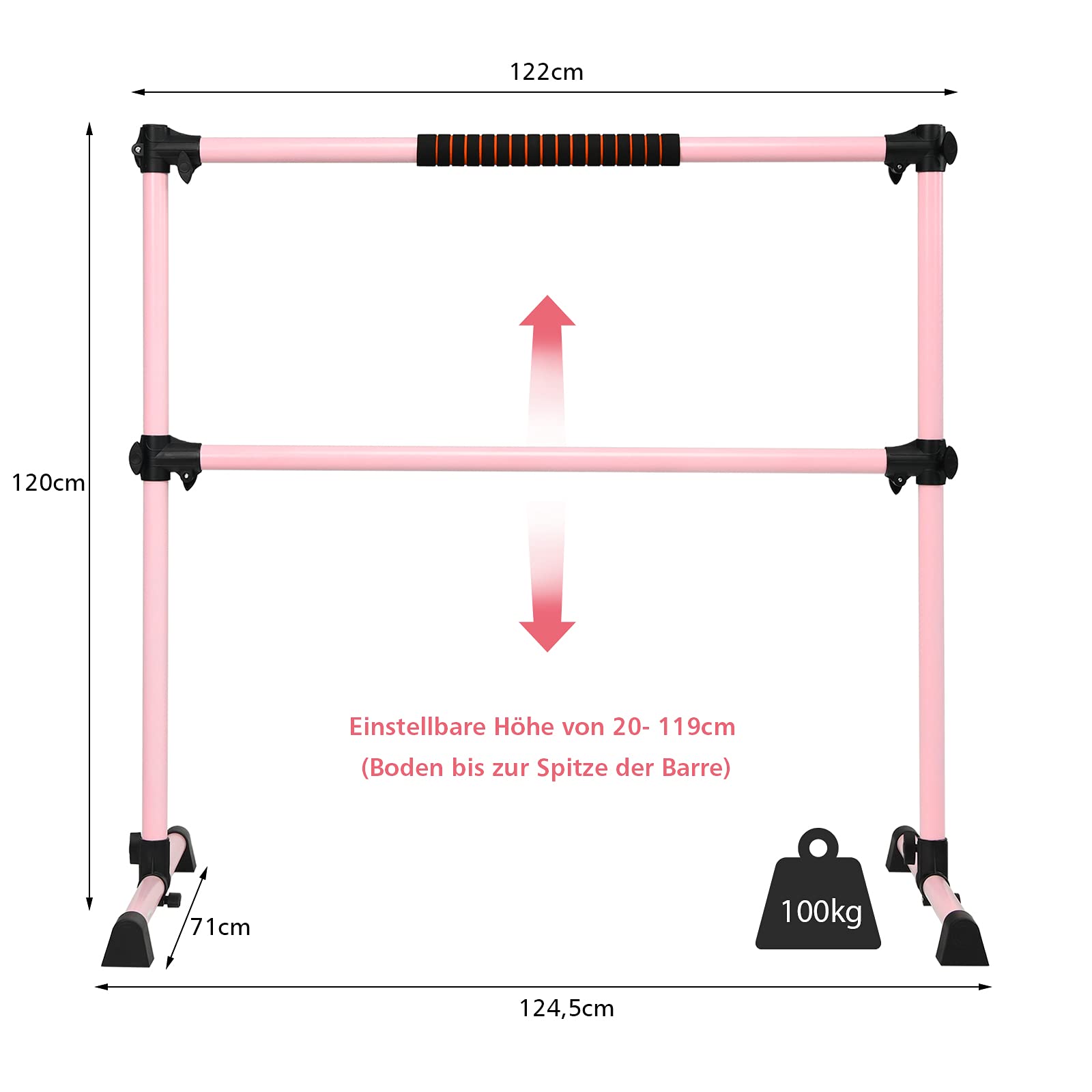 FANTASK Ballettstange, Sbarra da Ball Bambini e Adulti, Colore: Rosa, 123 x 70 x 120cm
