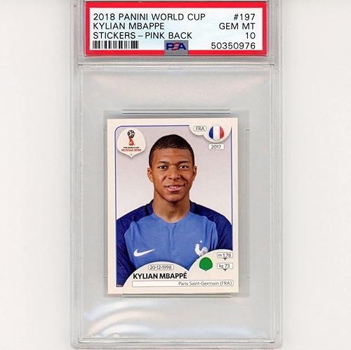 Graded 2018 Panini World Cup Kylian Mbappe #197 Stickers Pink Back Rookie RC Soccer Card PSA 10 Gem Mint