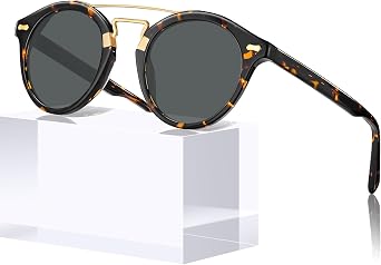 CARFIA Small Face Acetate Double Bridge Sunglasses for Women Polarized UV Protection, Retro Metal Brow Eyewears Round Sunnies