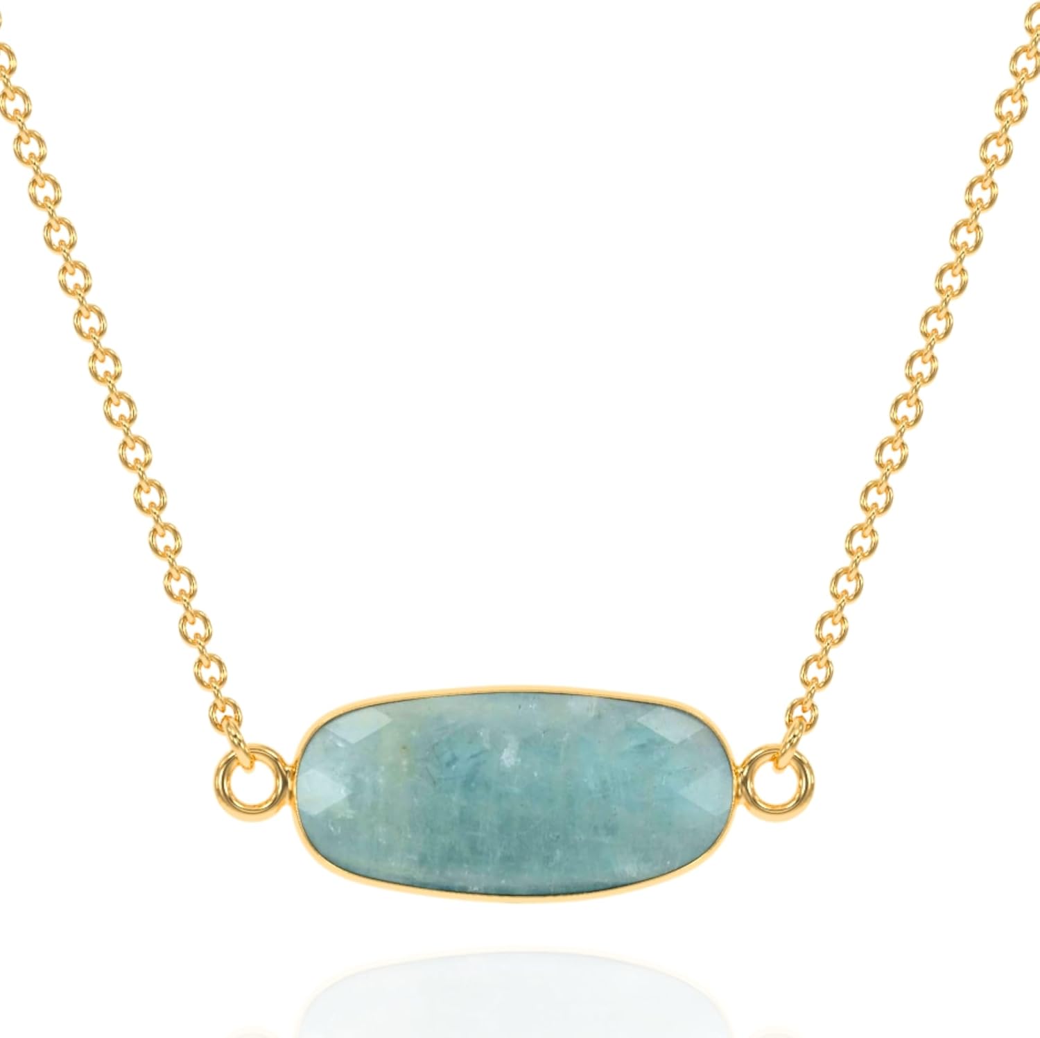 Natural Genuine Gemstone Necklace for Women - Authentic 925 Sterling Silver Necklace 18K Gold Vermeil Jewelry, Dainty Oval Shape Pendant Necklace for Teen Girls, Birthstone Gift for Mothers Day