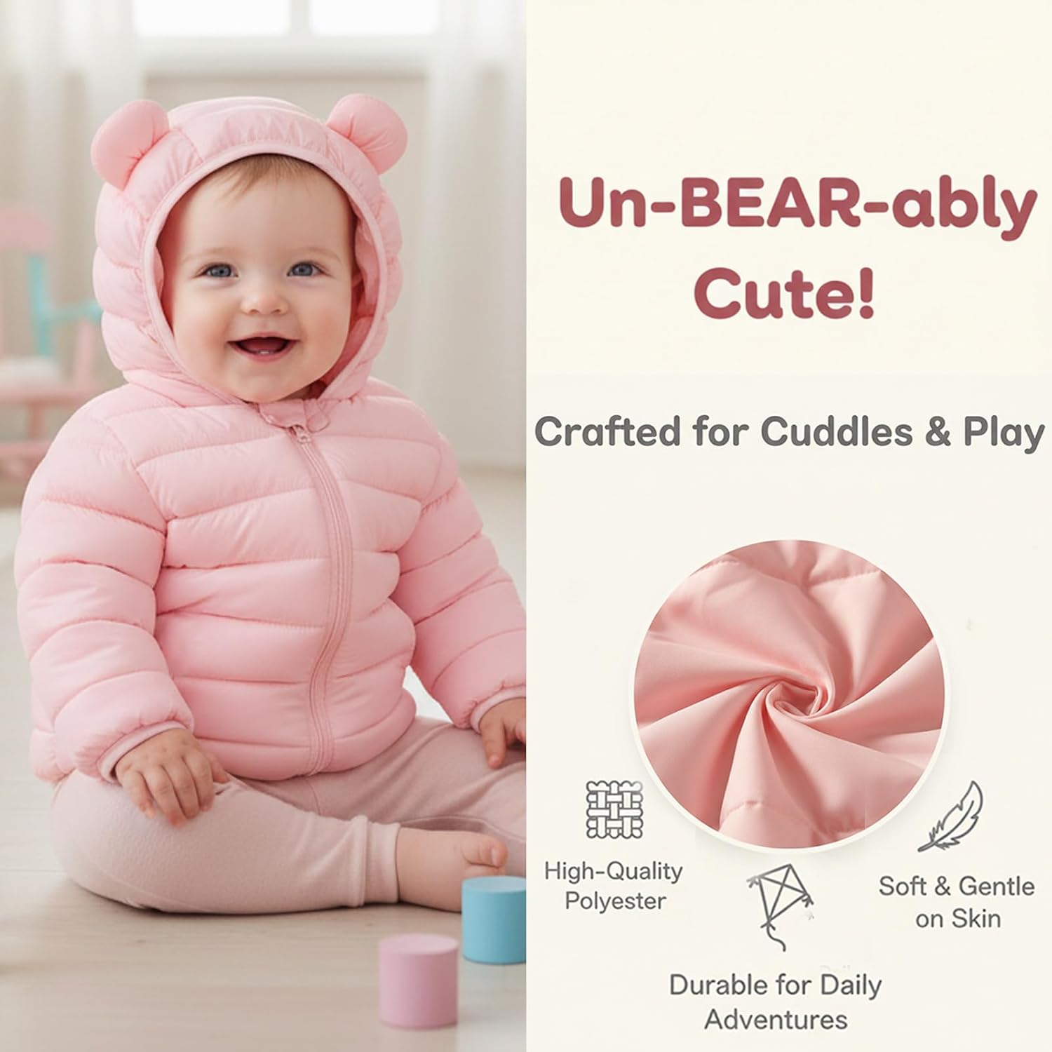 Baby Boys Girls Winter Fall Coats for Kids Toddler Light Puffer Down Jacket with Hoods Infants Padded Outerwear Dark Blue 6-12 Months - Image 3