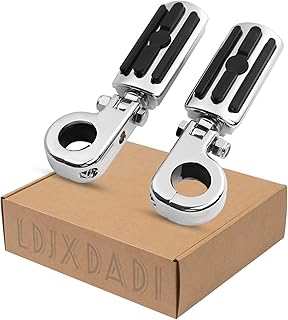 1.25" Highway Footpegs, Adjustable Footrest Mounting P-Clamps Compatible with Harley Sportster Touring Softail Dyna Honda Kawasaki Suzuki Yamaha with 1-1/4" Engine Guard(Chrome)