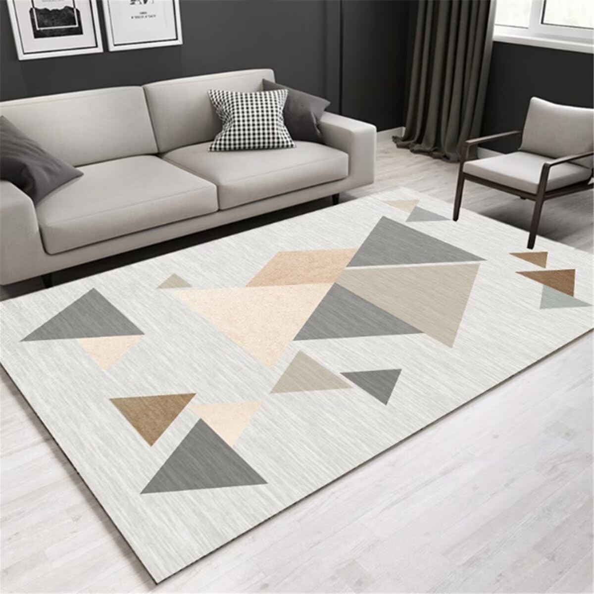 Tapis enfants motif chien gris géométrique 80x200cm pour chambre moderne