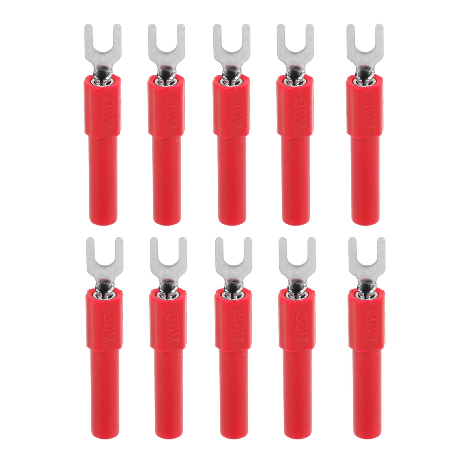 10pcs U Type Electrical Crimp Fork Spade Wire Connectors for Testing Multimeter, 4mm (Red)