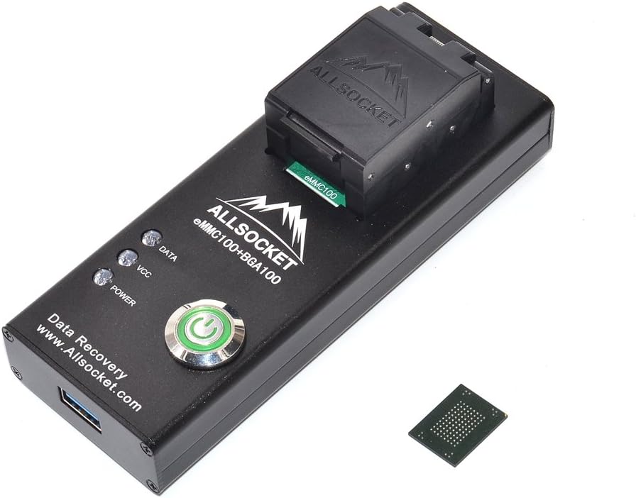 BGA100 Memory Chip-off Reader,ALLSOCKET eMMC100-USB3.0 Reader Memory Flash Storage Adapter BGA100 Programmer Tester [12x18mm,14x18mm IC]-USB Interface
