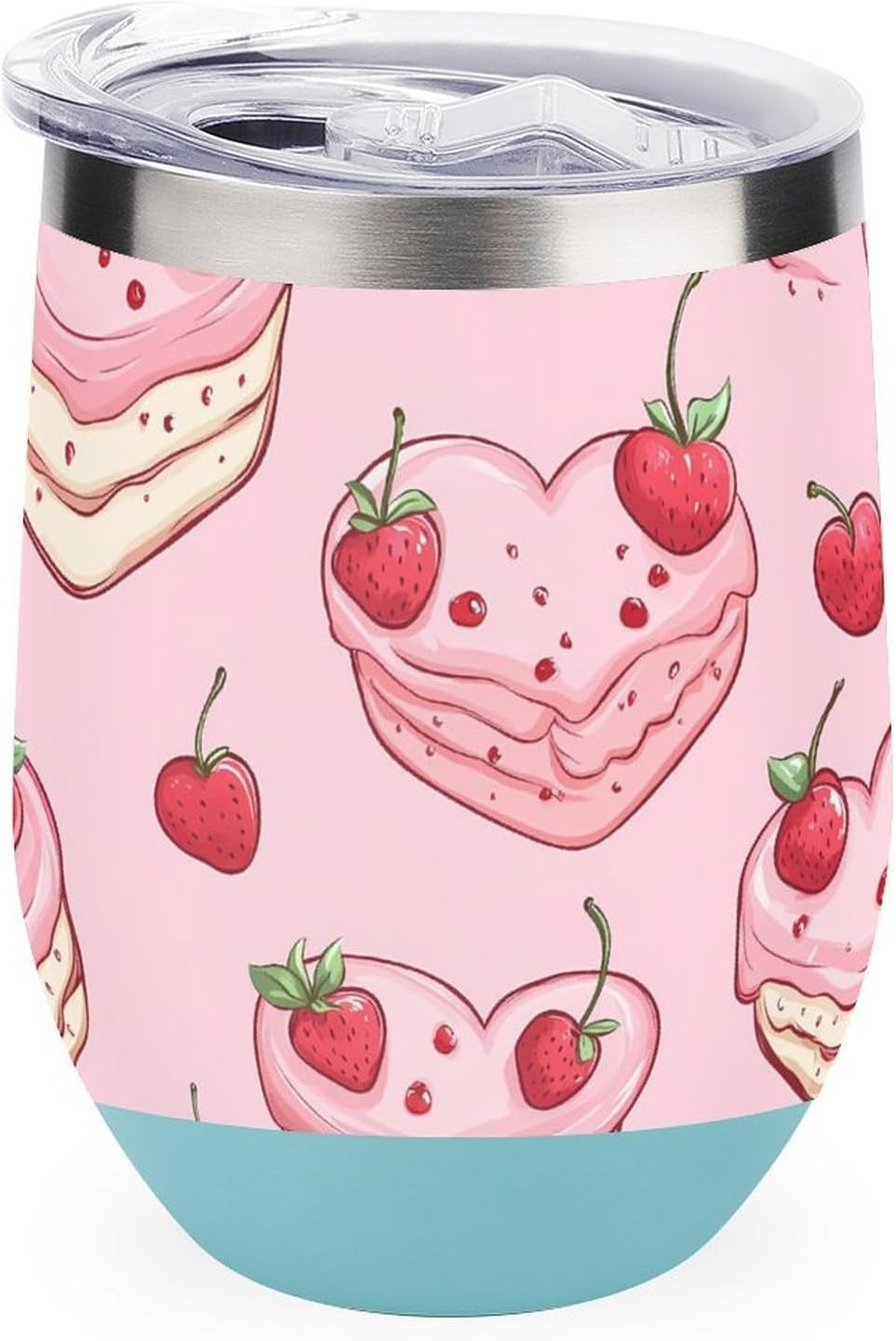 Heart Strawberry Cakes Insulated Drinking Cup Stainless Steel Coffee Mug Wine Tumbler with Lid 12OZ